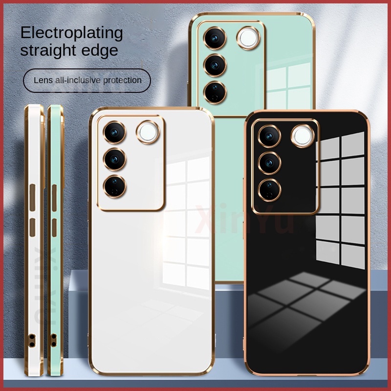 ปลอก Vivo V23 V23E V23Pro Pro 5G V2130 V2126 V2132 หรูหราชุบตรงขอบบางป้องกันซิลิคอนอ่อนฝาหลังกรณี VI