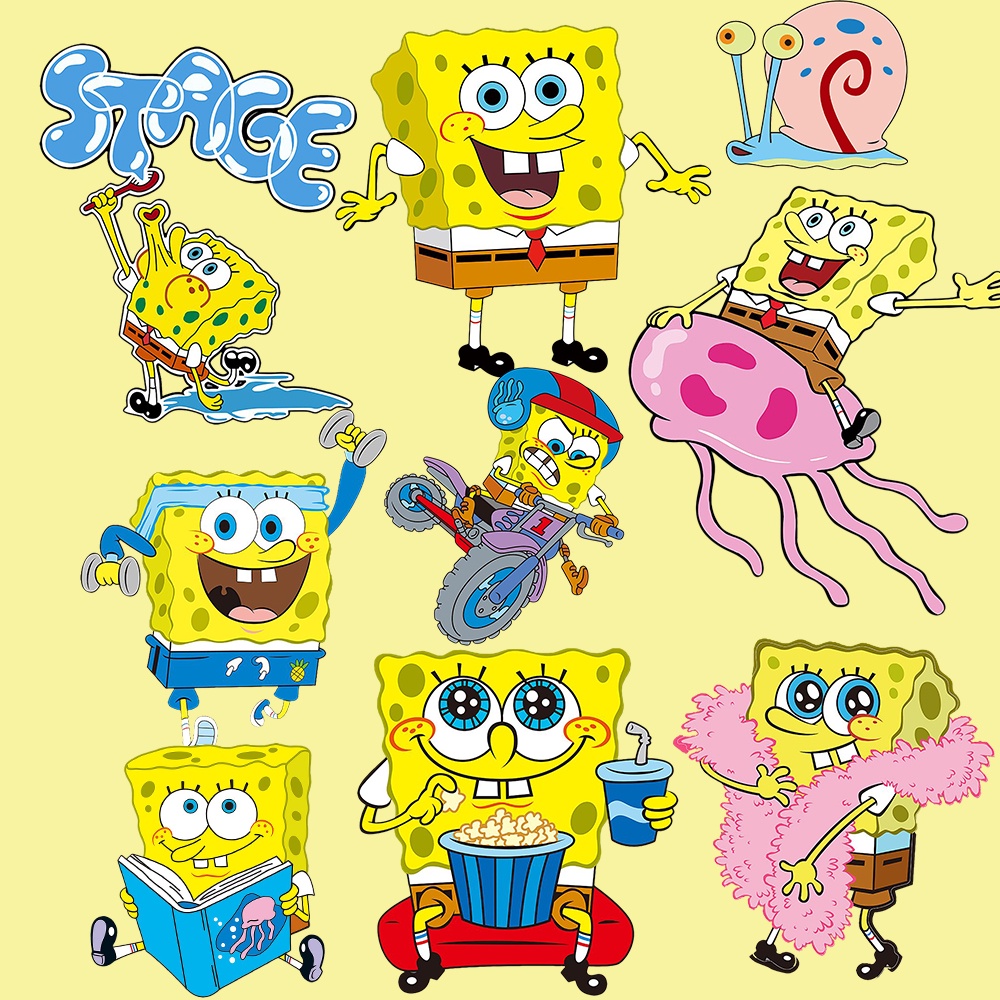 แผ่นแพทช์เหล็ก ลาย SpongeBob สไตล์ฮาราจูกุ สําหรับตกแต่งเสื้อกันหนาว กางเกง กระเป๋า