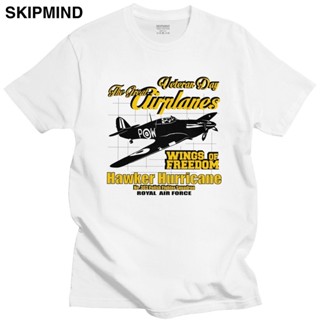 เสื้อยืดคอกลม แขนสั้น ผ้าฝ้าย 100% พิมพ์ลายเครื่องบิน Raf The Great Hawker Hurricane แฟชั่นคู่รัก สําหรับผู้ชายS-5XL