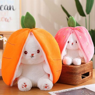 Strawberry Rabbit Bunny Plush Toy 2 in 1 Long Ear Rabbit Stuffed Doll Cosplay Carrot Fruit