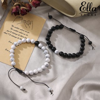 Ellastore123 สร้อยข้อมือ ประดับลูกปัดหินอ่อน สไตล์วินเทจ ปรับได้ สําหรับคู่รัก