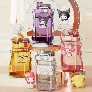 SANRIO ขวดน้ําพลาสติก ลาย Hello Kitty Kawaii ไร้ BPA ขนาด 520 มล. พร้อมฝาปิด และหลอดดูด