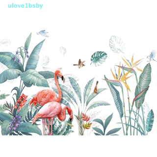 Ulove1bsby สติกเกอร์ไวนิล ลายนกฟลามิงโก้ ใบไม้สีเขียว DIY สําหรับติดตกแต่งผนังบ้าน ห้องนั่งเล่น