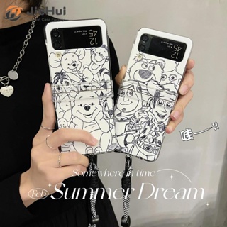 Jiehui เคสโทรศัพท์มือถือ ลายการ์ตูนดิสนีย์ สามชิ้น พร้อมสายคล้อง สําหรับ Samsung Z Flip5 Z Flip4 Z Flip3