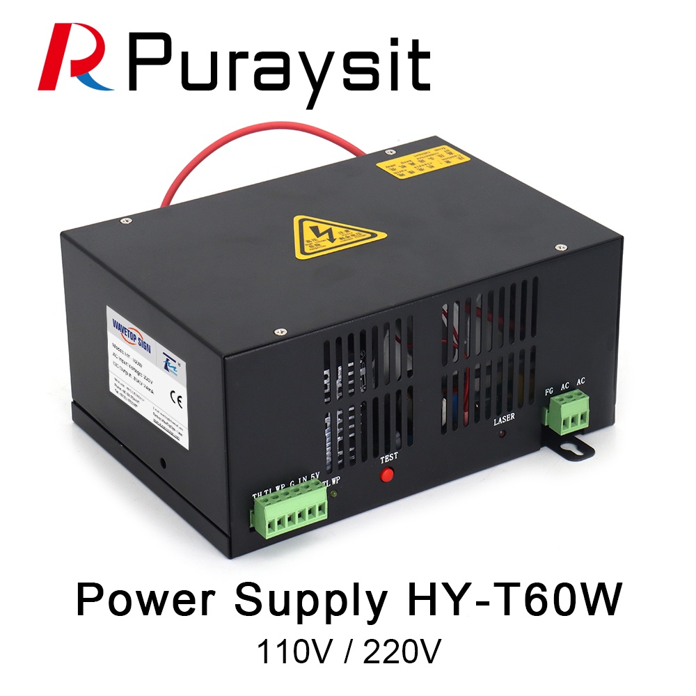 HB Puraysit HY-T60 Co2 แหล่งจ่ายไฟเลเซอร์สําหรับ CO2 เครื่องตัดแกะสลักด้วยเลเซอร์พร้อมการรับประกันแบ