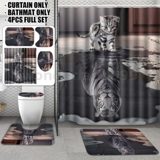 Cat and Tiger Bathroom Accessories Shower Curtain Waterproof Mildew Fabric