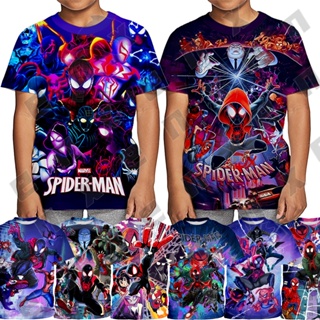 เสื้อยืดแขนสั้น คอกลม พิมพ์ลาย SpiderMan Across The SpiderVerse 2 แฟชั่นฤดูร้อน สําหรับเด็กผู้ชาย