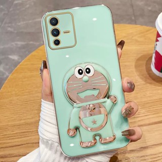 เคสมือถือ แบบนิ่ม ลายการ์ตูนโดเรม่อน พร้อมขาตั้ง สําหรับ Vivo V2022 V2023 V2024 V2025 V2026 V2027 V2028 V2029 V2030 V2031 V2032 V2033 V2036 V2038