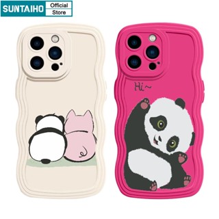 Suntaiho Funny and Cute Cartoon Panda Pattern Silicone Wavy Soft Case Compatible for iPhone 14 12 13 11 Pro Max XS X XR XS Max 7 8 Plus Shockproof Casing