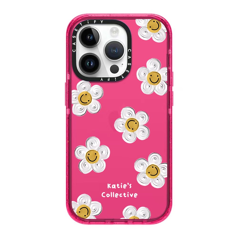 Katies Collective Sunflowers Casetify เคสโทรศัพท์สําหรับ iPhone 16 15 14 13 12 11 Pro Max Plus, สีชมพู Glitter Hard Clear Impact