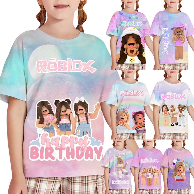 *3-13Y *ENX* เสื้อยืด พิมพ์ลาย Robloxs แฟชั่น สําหรับเด็กผู้หญิง เหมาะกับงานปาร์ตี้วันเกิด