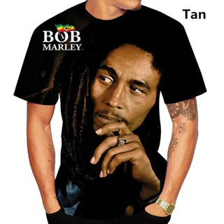 เสื้อยืดแขนสั้นลําลอง พิมพ์ลาย Bob Marley 3 มิติ สไตล์ฮิปฮอป แฟชั่นฤดูร้อน สําหรับผู้ชาย