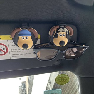 Wallace and Gromit Internet Celebrity Pilot Dog Car Glasses Clip Cow Leather Car Glasses Frame Car Cards Clip Holder Fashion Concise eaIU