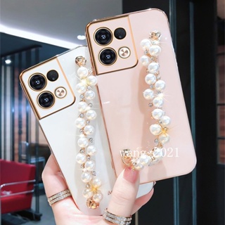 In Stock New Casing เคส Infinix Smart 7 X6515 / Tecno Spark GO 2023 Slim Plating Phone Case with Pearl Rhinestone Bracelet Soft Case เคสโทรศัพท