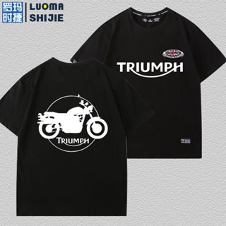 ขายเสื้อยืดแขนสั้นผู้ชายหลวมสไตล์ฮ่องกง Triumph Triumph รถจักรยานยนต์หัวรถจักรหนักเสื้อยืดแขนสั้นผู้ชายแบรนด์น้ำบุคลิกภา