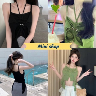 Mini shop🌸พร้อมส่ง🌸 (T686) เสื้อสายเดี่ยวไหมพรม ดีเทลมีสายคล้องคอเก๋ไม่ซ้ำใครแน่นอน