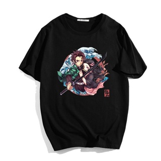 เสื้อยืดแขนสั้นเสื้อยืด ผ้าฝ้ายแท้ 100% พิมพ์ลายกราฟฟิค Demon Slayer Vogue สีดํา สไตล์ญี่ปุ่น ฮาราจูกุ สําหรับผู้ชาย และ