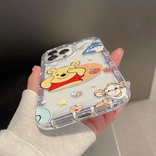 เคสโทรศัพท์ซิลิโคน TPU ใส แบบนิ่ม ลายหมีน่ารัก กันกระแทก สําหรับ IPhone 14 13 11 12 Pro XS Max X XR 7+ 8 Plus