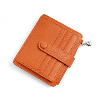 GENODERN Genuine Leather Womens Zipper Coin Purse Cowhide Buckle Card Holder Mini Wallets for Women