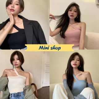 Mini shop🌸พร้อมส่ง🌸 (98023) เสื้อสายเดี่ยวไหมพรม ดีเทลสายคาดด้านเดียวใส่สบายมาก