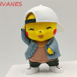 IVANES Model Gift Pokemon Figure Collection Anime Pikachu Pikachu Action Figure 8cm Cosplay Pikachu Model Toys PVC Car Decoration for Kids Denim Clothes Pikachu