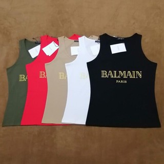 เสื้อยืดแขนกุด เข้ารูป พิมพ์ลายตัวอักษร Balmain เซ็กซี่ สําหรับผู้หญิง 2023