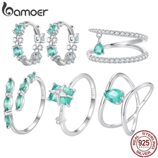 Bamoer ชุดเครื่องประดับ แหวนเงินสเตอร์ลิง 925 ประดับเพทาย สีเขียว ของขวัญวันสตรี