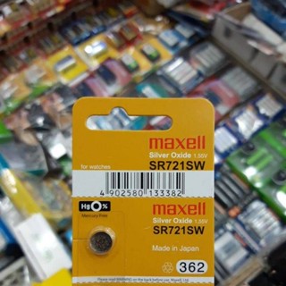 (1ก้อน) ถ่านกระดุม Maxell Sr721SW, 362 1.55V จำนวน 1ก้อน  Silver Oxide Battery ของใหม่ ของแท้ ถ่าน