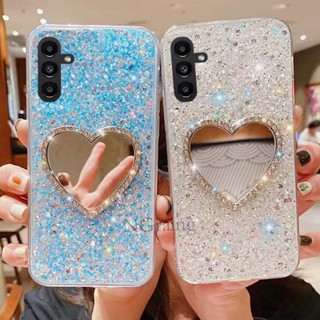 เคสโทรศัพท์มือถือ ซิลิก้าเจลนิ่ม ลายหัวใจ ประดับเพชร สีเงิน สําหรับ Samsung Galaxy A34 A54 5G