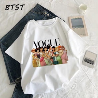 เสื้อยืดอินเทรนด์ผู้ชายอินเทรนด์ผู้หญิงVogue Graphic Tees Women Funny Cartoon Princess Short Kawaii Women Clothes 2019 G