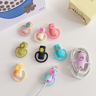 【พร้อมส่ง】ที่ถนอมสายชาร์จ Usb ซิลิโคน ลายหน้ายิ้ม