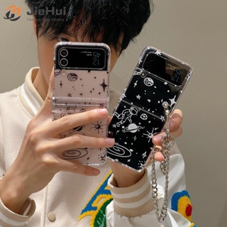 Jiehui เคสโทรศัพท์มือถือ ลายนักบินอวกาศ สามชิ้น แฟชั่น พร้อมสายโซ่ สําหรับ Samsung Z Flip5 Z Flip4 Z Flip3