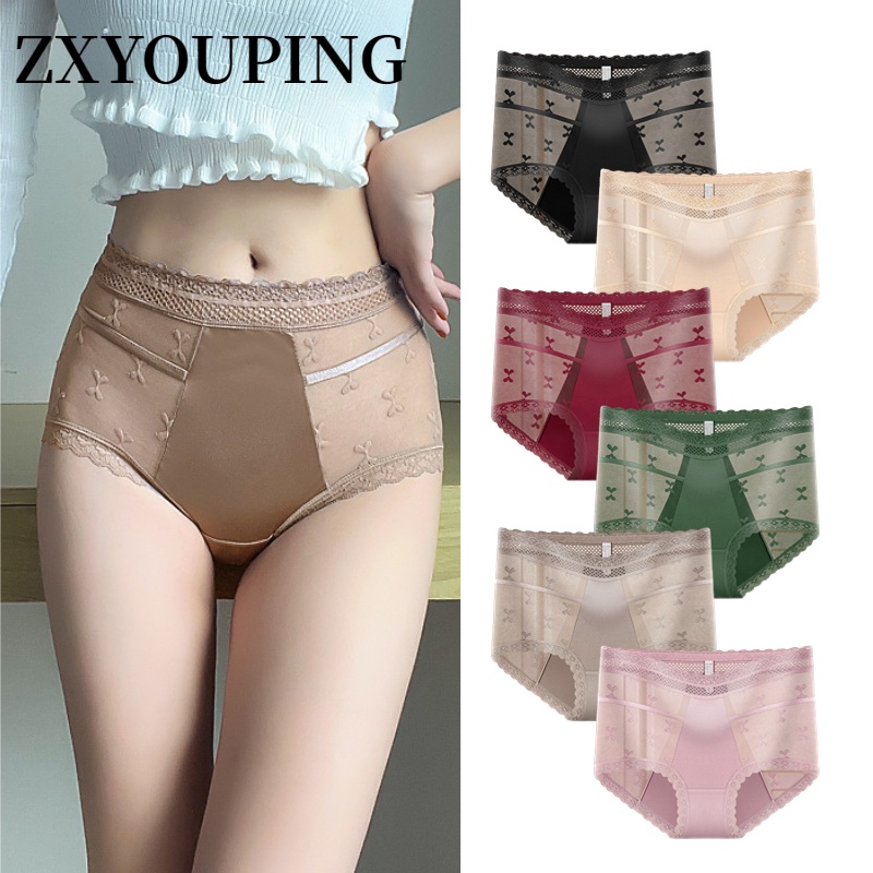 กางเกงชั้นใน เอวสูง แต่งลูกไม้ ไร้รอยต่อ พลัสไซซ์ สําหรับผู้หญิง M-XXL【ZXYOUPING】