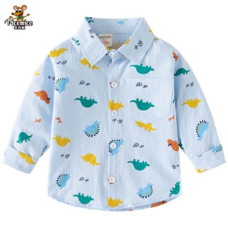 เสื้อเชิ้ตแขนยาว คอปก ลายไดโนเสาร์ แฟชั่นสําหรับเด็กผู้ชาย ไซซ์ 2-6T