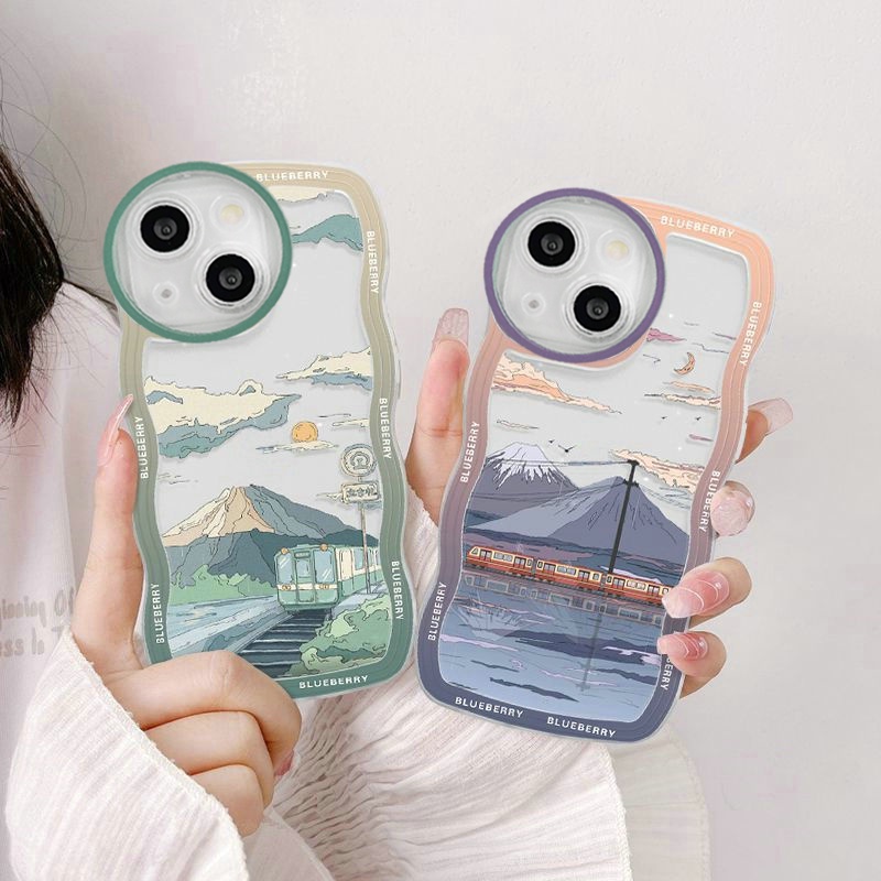 Clear Casing Samsung Galaxy A05 A05S A15 S24 S23 Plus Ultra FE S22 S21 S20 S23+ S22+ S21+ 5G S20+ A02 A02S A03S A11 A50 A50S A30S A20S A72 4G A20 A30 M11 M02 Cute Japanese Cartoon Anime Landscape Waves Edge Airbag Shockproof Soft Phone Case Cover BW 40