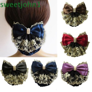 SWEETJOHN Hair Accessories Professional Lady Pearl Barrette Floral Lace Bow Hair Net