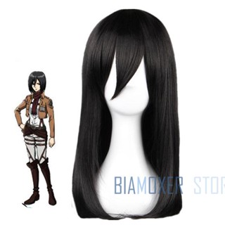 Misscoo Attack on Titan Mikasa Ackerman วิกผมคอสเพลย์ ยาว สีดํา ทนความร้อน สังเคราะห์