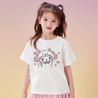 เสื้อยืดแขนสั้นลําลอง พิมพ์ลาย Cinnamoroll น่ารัก สีขาว แฟชั่นฤดูร้อน สําหรับเด็กผู้หญิง