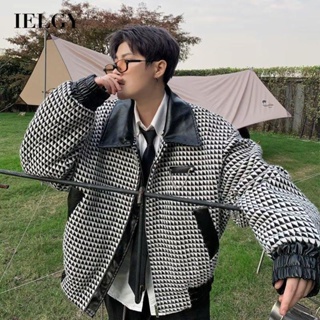 IELGY เสื้อแจ็กเก็ตสั้น สไตล์ houndstooth สําหรับผู้ชาย