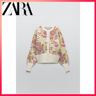 Zara เสื้อกันหนาว ผ้าแจ็คคาร์ดถัก ลายดอกไม้ แฟชั่นฤดูใบไม้ผลิ สําหรับผู้หญิง