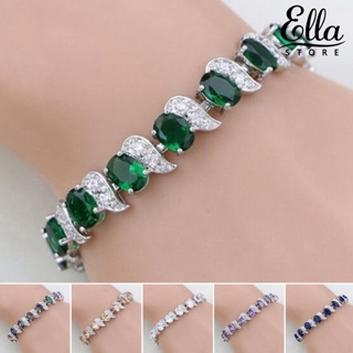 Ellastore123 สร้อยข้อมือ ประดับพลอยเทียม รูปใบไม้ หรูหรา ปรับได้ สีฟ้า เครื่องประดับแฟชั่น สําหรับผู้หญิง