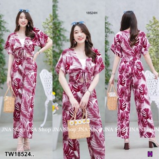 ลดทั้งร้าน 💗พร้อมส่ง set เสื้อผูกโบว์หน้าลายใบไม้ + กางเกงขายาว ชุดไปทะเล สไตล์เกาหลี เดรส ขาว ดำ แดง กรม ชมพู