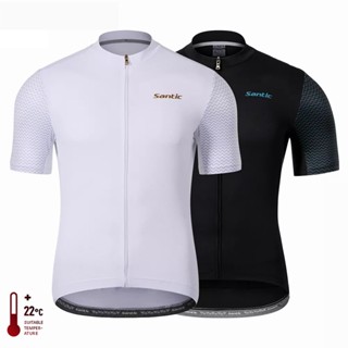 Santic Men Cycling Jerseys Short-sleeved Full Zipper Clothing Bike Shirt MTB T-shirts Comfortable Asian Size KM1C02221