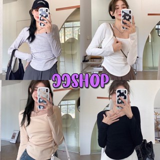 JJ shop 💜พร้อมส่ง เสื้อไหมพรม แขนยาวดีเทลสายรูดด้านข้าง สีพื้นน่ารัก "C592"