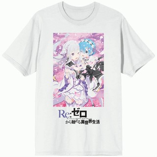 [S-5XL]Re_Zero - เสื้อยืด Rem &amp; Emilia Sakura เสื้อผ้าคู่รักชายหญิง