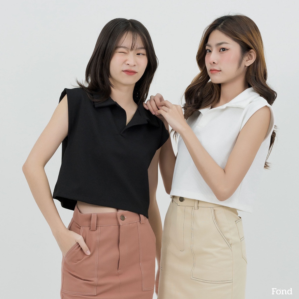 Fond - เสื้อโปโลผ้าไหมพรม คอปก สีพื้น ทรงโอเวอไซส์ 'E00'