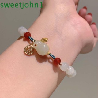 Sweetjohn สร้อยข้อมือ ประดับลูกปัด ลายตัวอักษร FU เนฟริต สไตล์จีนโบราณ ของขวัญวันเกิด สําหรับปีใหม่ กระต่าย