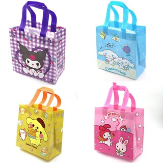 Sanrio กระเป๋าถือ กระเป๋าสะพายไหล่ ผ้าแคนวาส ทรงโท้ท ลาย Cinnamoroll Mymelody Kuromi Pom Pom Purin น่ารัก ใช้ซ้ําได้ เป็นมิตรกับสิ่งแวดล้อม