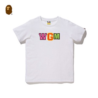 YF45 HH BAPE เสื้อยืดแขนสั้นพิมพ์ลายตัวอักษร WGM ดอกไม้มีซิปฉลามฤดูใบไม้ผลิ/ฤดูร้อนของผู้หญิง เสื้อยืดคอกลม