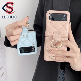 Lushuo เคสโทรศัพท์มือถือหนัง ฝาพับ ลายสก๊อตน่ารัก พร้อมช่องใส่แหวน สําหรับ Samsung Galaxy Z Flip 3 5G and Z Flip 4 Z Flip3 ZFlip3 ZFlip 3 Z Flip4 ZFlip 4